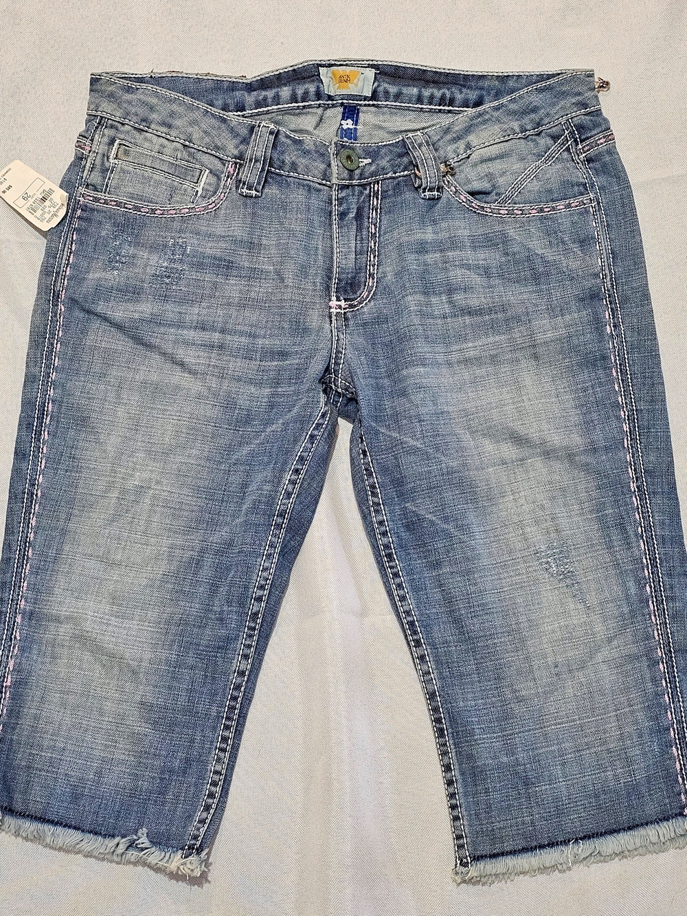 NEW "Antik Denim" Faded Blue Jean Shorts with Pink Topstitching